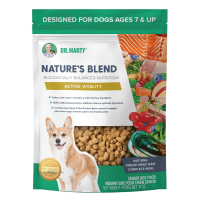 Dr. Marty Nature’s Blend Active Vitality Premium Freeze-Dried Raw Dog Food. Available in 6-oz option.