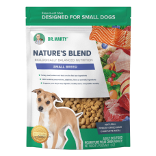Dr. Marty Nature’s Blend Small Breed Premium Freeze-Dried Raw Dog Food. Available in 6-oz option.