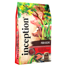 Inception Pork Recipe. Colorful dry dog food bag.