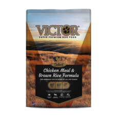 Victor dry dog food bag. Golden field with blue sky. Super Premium food for dogs.