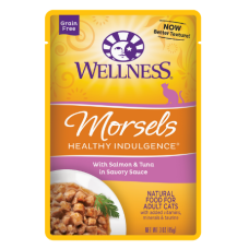 Wellness Healthy Indulgence Morsels with Salmon & Tuna in Savory Sauce Grain-Free Wet Cat Food Pouches