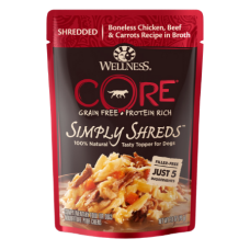 Wellness CORE Simply Shreds Grain-Free Chicken, Beef & Carrots Wet Dog Food Topper, 2.8-oz, case of 12