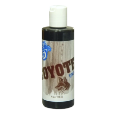 Pete Rickard’s Coyote Urine in brown bottle with white cap.