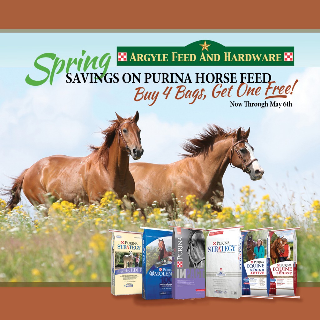 Buy 4, Get 1 Bag Free on Select Purina Horse Feeds Argyle Feed Store